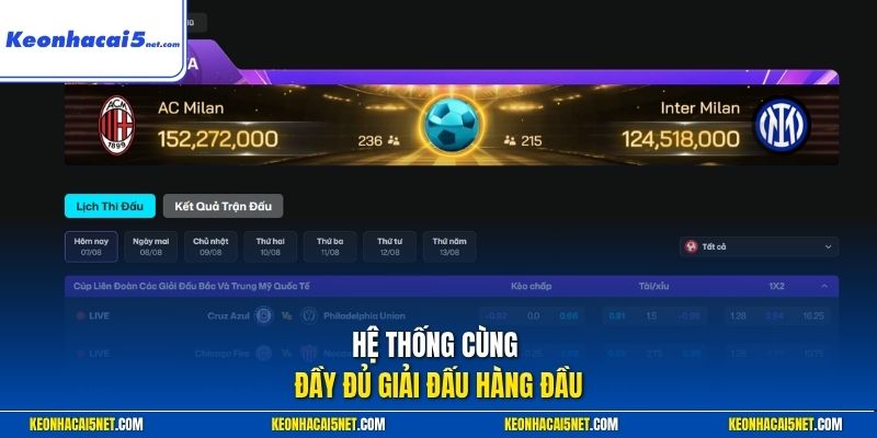 Hệ thống cùng đầy đủ giải đấu hàng đầu